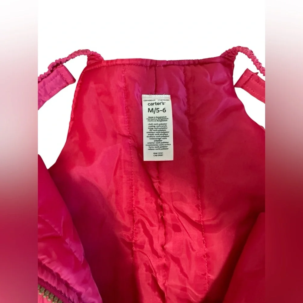 Carter’s Girls Pink Winter Coat & Snow Pants Set Size 5-6 Water-Resistant NWOT